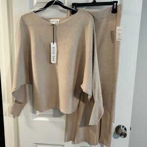 Olive & Oak Beige Heather Oatmeal Knit Sweater & Midi Skirt Set NWT